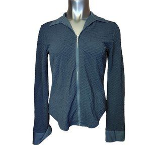 KATE LANDRY Womens S Black Textured Zip Up Long Sleeve Shirt Top